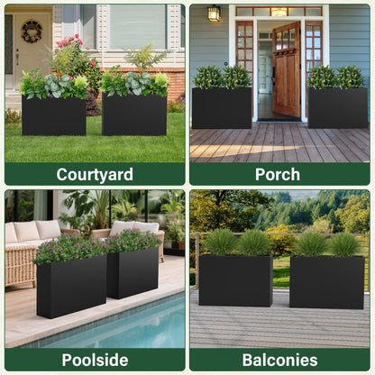 DorBuphan Metal Tall Planter 38" L x 10" W x 26" H, Long Rectangular Planter Box with Drainage Holes & Removable Shelf – Heavy Duty Steel Planter for Tall Plants, Flowers or Shrubs