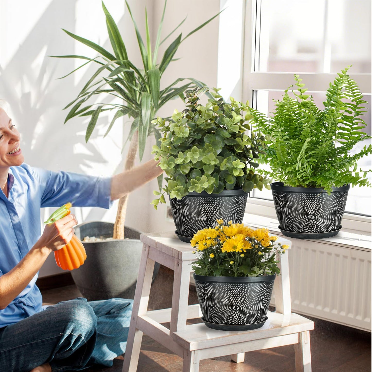 Quarut 4 Pack 10 inch Plant Pots and 3 Pack 10 inch Flower Pots with Drainage Holes and Saucer for Outdoor Indoor Plants.