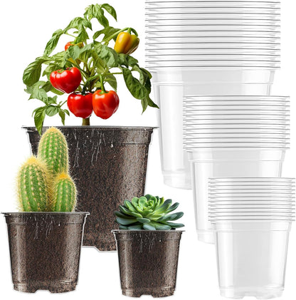 auriikoop Clear Nursery Pots for Plants, 3.5/4/5 inch Plastic Plant Flower Pot with Drainage Holes High Transparency Seedling Planter for Seed Starter (36PCS)