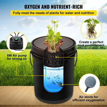 VEVOR DWC Hydroponic System, 5 Gallon 4 Buckets, Deep Water Culture Growing Bucket, Hydroponics Grow Kit with Pump, Air Stone and Water Level Device, for Indoor/Outdoor Leafy Vegetables