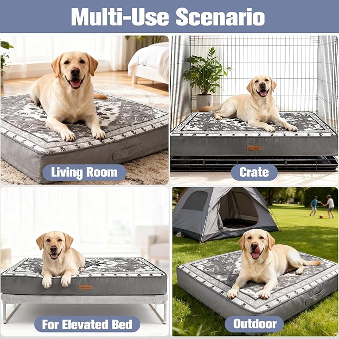 EXPAWLORER Dog Bed Small Medium Size Dogs, Waterproof Orthopedic Pet Mattress with Removable Washable Cover Non-Slip Bottom Zipper & Carry Handles, Comfy Thick Egg Crate Foam Beds Sofa 30x20x3in Grey