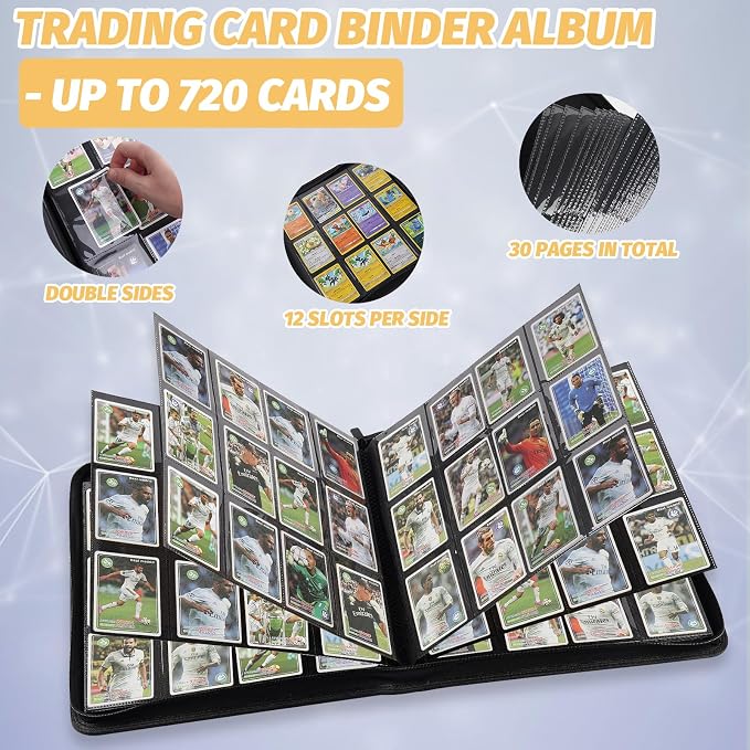 12 Pocket Ringless Side Loading Trading Card Binder, 720 Cards PU Fixed Page Zipper Card Album for TCG Sports Game Cards, Not Fit Top Loaders (Red)