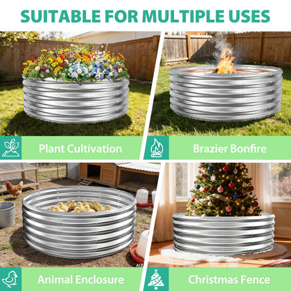 YSEJOMP 17" Tall Round Outdoor Garden Raised Garden Bed Kits-0.8MM Thick Metal Raised Planter Bed/Ground Planter Box for Variety of Flowers,Herbs,Vegetables,Trees (Silver, 48 Dia X 16.5inches)