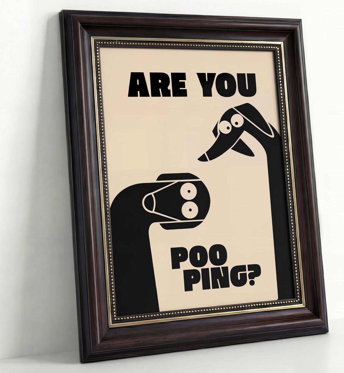 Dark Brown Framed Funny Bathroom Dog Canvas Wall Art Are You Pooping Wall Decor Picture Humor Bathrooms Animal Poster Print Painting for Toilet And Restroom Prepare To Hang