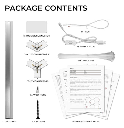 VViViD HEX-LED Modular Garage Lights 25 Tubes Kit, 19000-21000LM, 145W, Aluminum, White, Model VVHEXLED25Tube