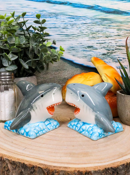 Ebros Nautical Marine Sea Predators Great White Sharks Magnetic Salt And Pepper Shakers Set Figurines Party Kitchen Tabletop Shark Jaws Collectible Decorative Accents