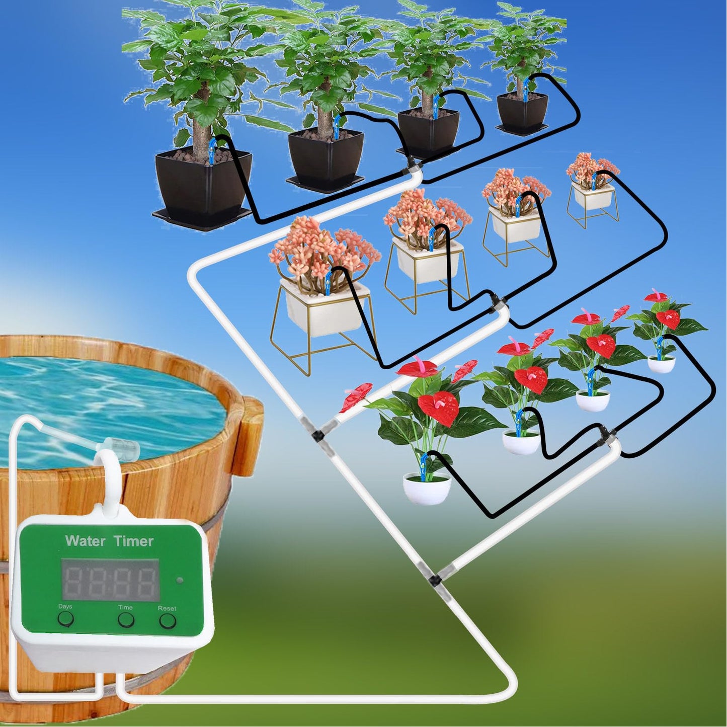 FLEXMAN Automatic Watering System, Indoor Self Automatic Plant Waterer for 12 Potted Plants, Flower Plant Drip Irrigation Kit with Tee Joints and Tubes for Potted Plants, Succulent