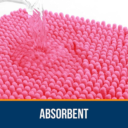 OLANLY Toilet Rugs U-Shaped 24x24, Extra Soft Absorbent Chenille Contour Bathroom Rugs for Toilet, Dry Quickly, Machine Washable, Non-Slip Bath Mat, Hot Pink