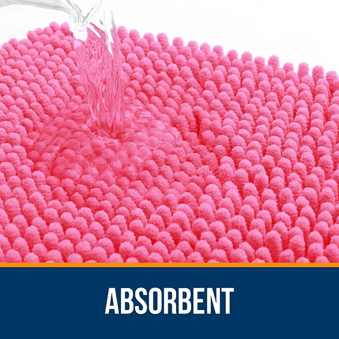 OLANLY Large Bathroom Rugs 45x27, Extra Soft Absorbent Chenille Bath Rugs, Rubber Backing Quick Dry, Machine Washable Bath Mats for Bathroom Floor, Tub and Shower, Home Decor Accessories, Hot Pink