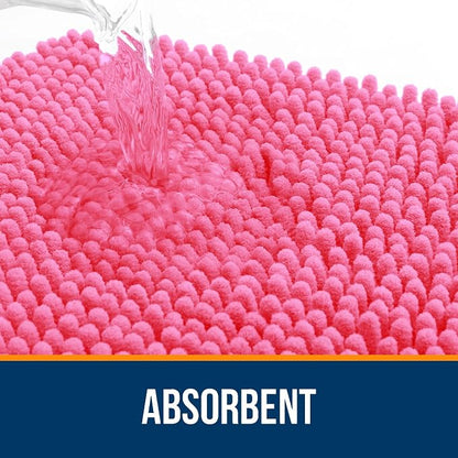 OLANLY Bathroom Runner Rugs 47x24, Soft Absorbent Chenille Bath Rugs, Rubber Backing Quick Dry, Machine Washable Long Bath Mats for Bathroom Floor, Tub and Shower, Home Decor Accessories, Hot Pink