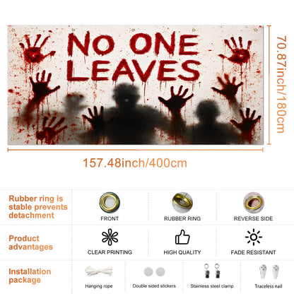 IVN Halloween Garage Door Garland 13x6ft No One Leaves Zombie Hands Bloody Wall Cover Porch Hanging Garland Outdoor Indoor Spooky Party Decorations