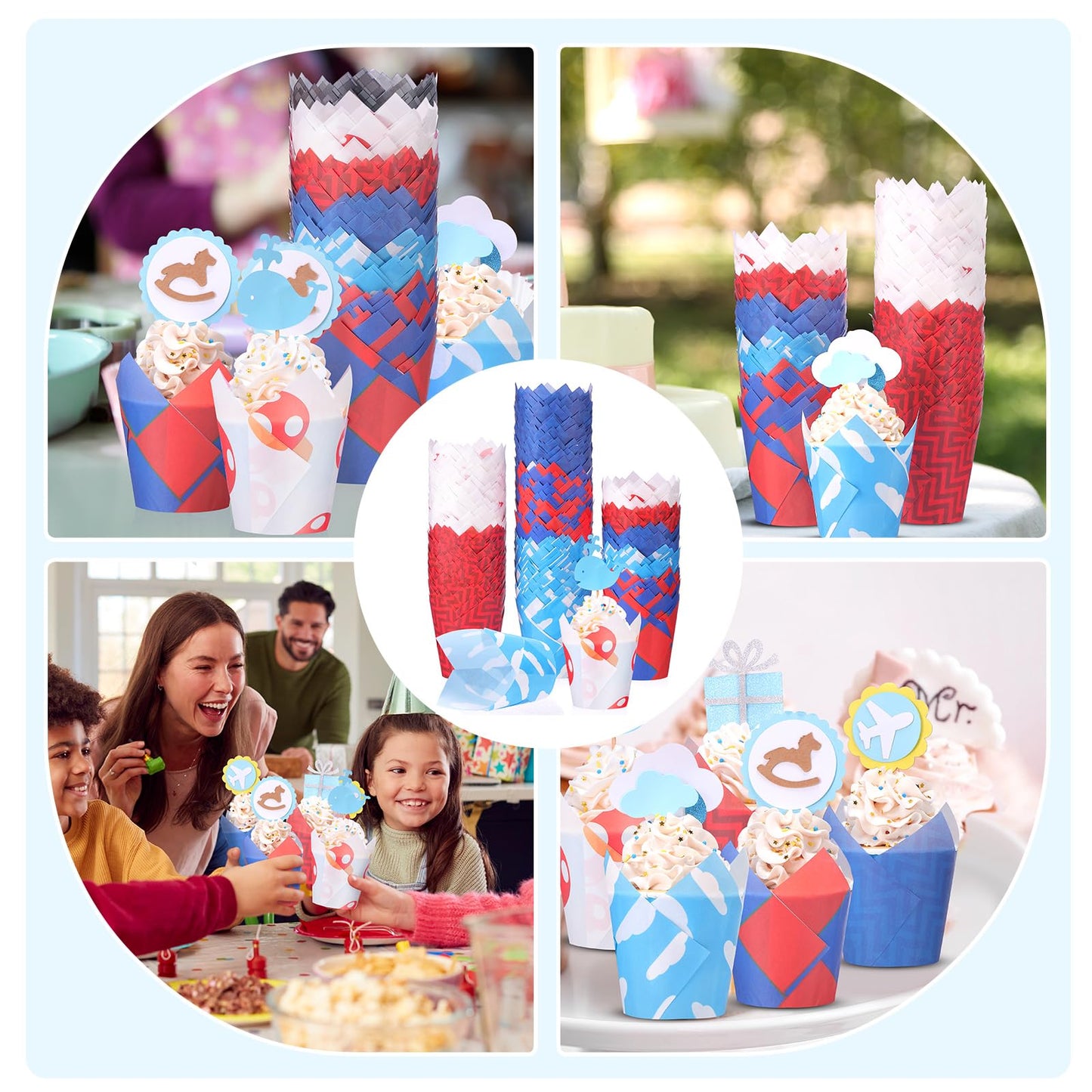 Reallnaive 500 Counts Muffin Liners Mushroom Party Decorations Red Blue Tulip Cupcake Liners Cupcake Baking Wrappers Grease Proof Cake Holders for Theme Birthday Party Supplies