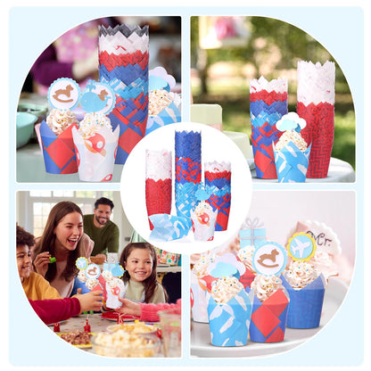 Reallnaive 500 Counts Muffin Liners Mushroom Party Decorations Red Blue Tulip Cupcake Liners Cupcake Baking Wrappers Grease Proof Cake Holders for Theme Birthday Party Supplies