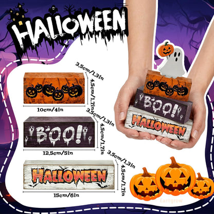 4 Pcs Halloween Decor Wooden Ghost Pumpkin Tiered Tray Decorations Rustic Farmhouse Tabletop Centerpiece Boo Wood Block Sign for Home Kitchen Shelf Mantel Office Desk