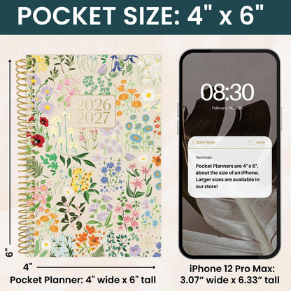 bloom daily planners 2026-2027 Academic Year Pocket Planner (July 2026 - July 2027) 13 Months - SMALL 4” x 6” Weekly Monthly Agenda Organizer & Calendar Book - Garden Party, Beige