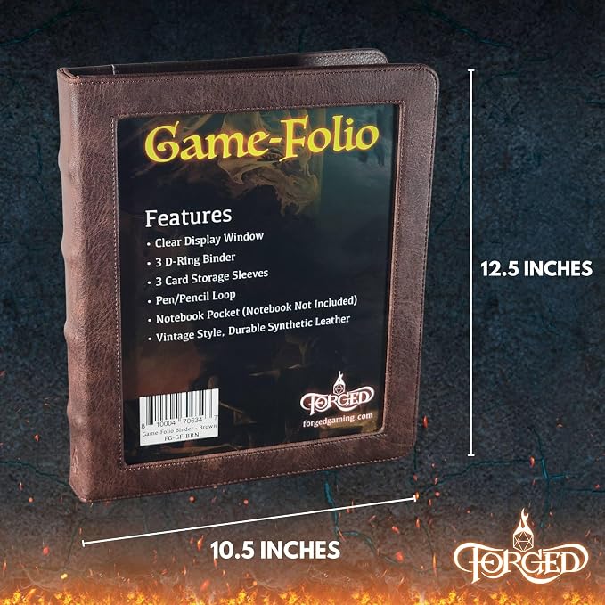 Forged Dice Co. Game-Folio PU Leather Portfolio Binder - Gaming Binder for DND Character Sheets with DND Spell Cards Organizer and Clear Front Pocket - Compatible with Dungeons and Dragons RPG - Blue