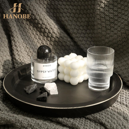 Hanobe Candle Plate Holder Tray: Round Wood Decorative Candle Plate - Rustic Farmhouse Coffee Table Decor - Tealight Pillar Trays for Home Decor (Black)