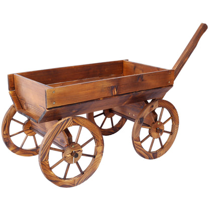 Anyflee Wood Wagon Flower Planter Pot Stand W/Wheels Home Garden Outdoor Decor