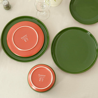 Ruxmirae Stoneware Cereal and Soup Bowls Set of 4, 6-Inch Dual Glaze Ceramic Bowls for Breakfast & Oatmeal, Microwave and Dishwasher Safe, Forest Glaze Green