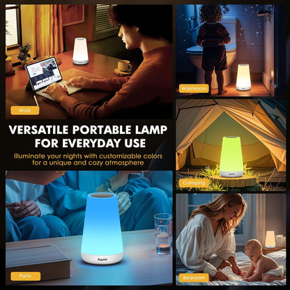 Auxmir LED Night Light Bedside Lamp Touch and Remote Control Dimmable Tabletop 13 RGB Colors Changing 5 Brightness Adjustable Rechargeable Portable Lamp for Baby Kids Nursery Bedroom Bathroom Camping