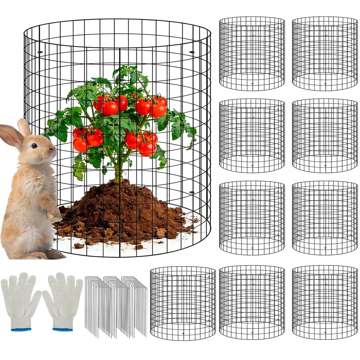 30Pcs Plant Protector from Animals, 10 Pack Metal Wire Plant Cages for Garden, 13" H x 16" D Plant Protection Cage with Ground Stakes for Tomatoes, Vegetables, Flowers Rabbit & Squirrel Barrier