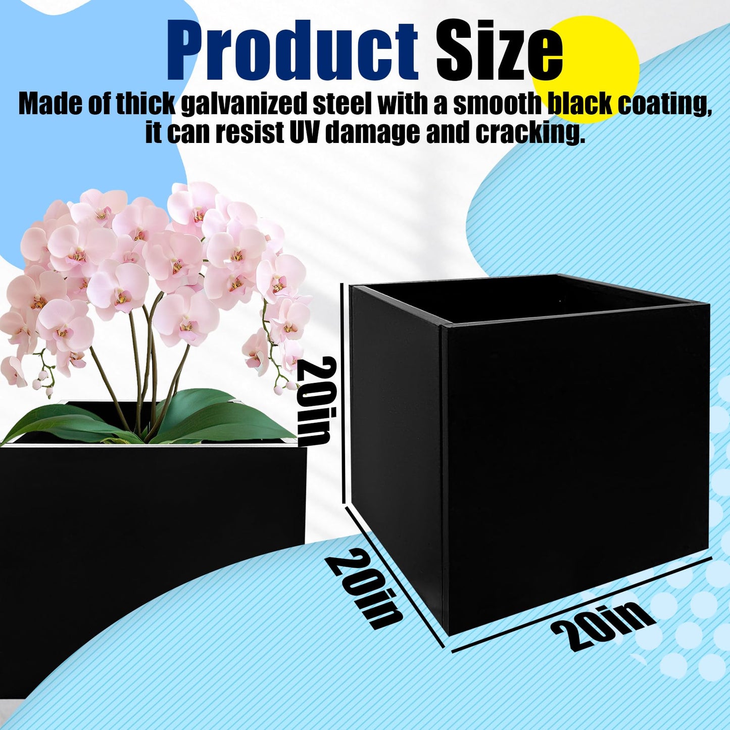 Srehloe Metal Planter Box for Outdoor Plants 20" x 20" x 20" Large Square Planter Cube Steel Heavy Duty Flower Pot with Insert Shelf and Drainage Holes Suitable for Patio Yard Garden Porch Hotel