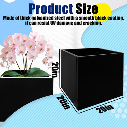 Srehloe Metal Planter Box for Outdoor Plants 20" x 20" x 20" Large Square Planter Cube Steel Heavy Duty Flower Pot with Insert Shelf and Drainage Holes Suitable for Patio Yard Garden Porch Hotel