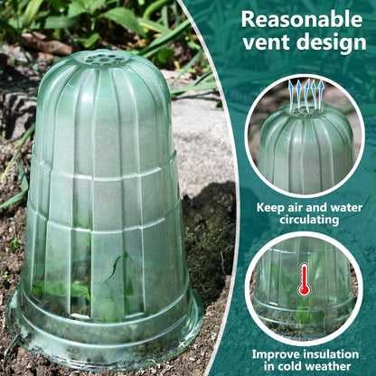 JUSUFU 10 Pack Garden Cloches for Plants, Reusable Bell Plant Protector, Garden Protection from Animals Snails Birds Chickens Insect, 9.85" H X 7.3" D (Green)