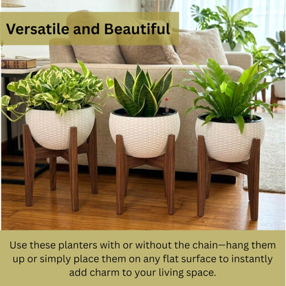 LaLaGreen Bundle- 4 Pack, 11 Inch Self Watering Hanging Basket + 2 Pack, 14 Inch White Rectangular Planter Window Flower Box with Bracket Round Plant Pots Outdoor Balcony Patio Porch Deck Garden Decor