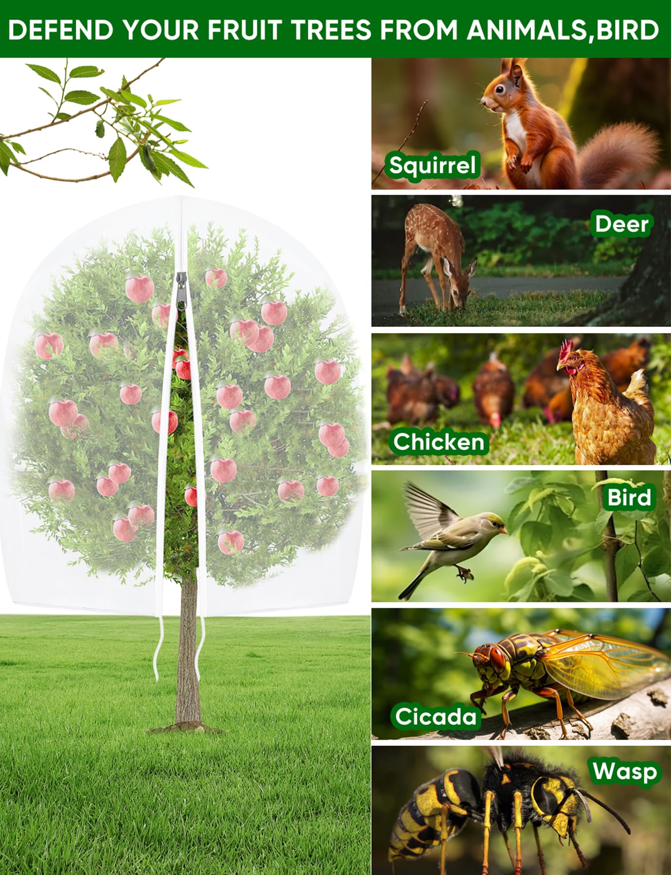 Large Fruit Trees Netting Cicadas - 2Pcs 8X5.3FT with Zipper and Drawstring,Bird Mesh Covers for Blueberry Bushes,Garden Apple Pear Peach Orange Tree Fruit Tomato Bug Plant Protection (2, 8X5.3 FT)