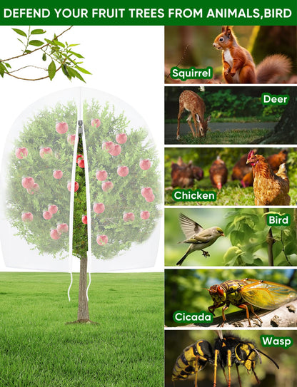Large Fruit Trees Netting Cicadas - 2Pcs 8X5.3FT with Zipper and Drawstring,Bird Mesh Covers for Blueberry Bushes,Garden Apple Pear Peach Orange Tree Fruit Tomato Bug Plant Protection (2, 8X5.3 FT)