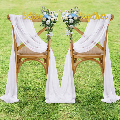 PakiInno White Chair Sashes 50 PCS Tulle Chair Cover 8ft Loing Wedding Banquet Decorations for Aisle Back and Side of Chair Sheer Drapes Fabric