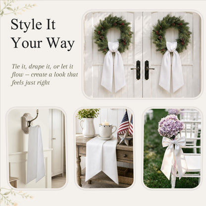 Presentastic 2 Pcs White Wreath Sash for Front Door, Embroidery Blank Wreath Sashes, Textured Twill Finish Sash Ribbon Accessories for Flower Bouquet Garland Yard Doorway Wedding Xmas, 4.5 x 57 Inches