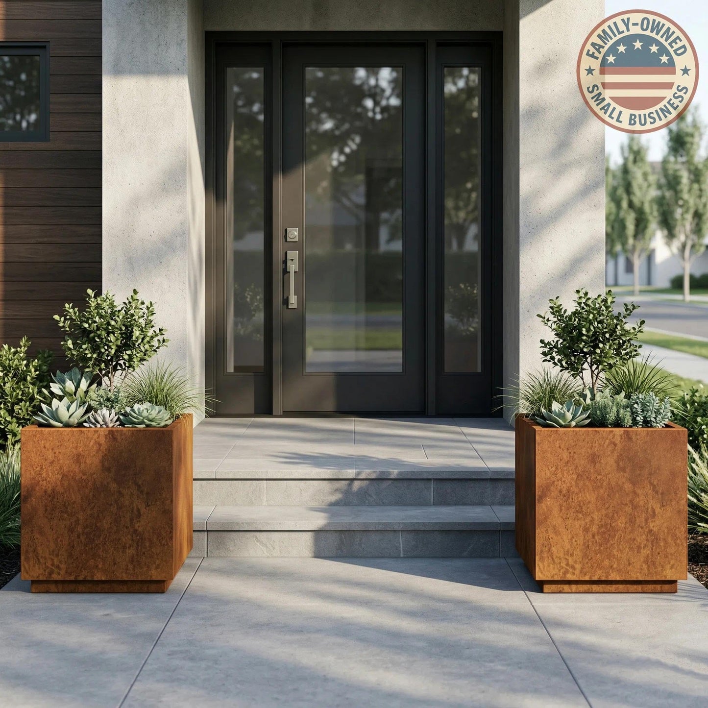 Decoroca Corten Steel Planters Outdoor - Large Rectangular Planter Box - Rust-Resistant Decor for Patio & Garden - US-Design Naturally Rusting (21" H x 20" W x 20" L)