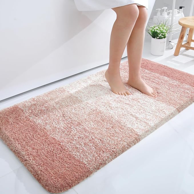 OLANLY Bathroom Runner Rugs Mat 47x24, Extra Soft Absorbent Microfiber Bath Rugs, Rubber Backing, Quick Dry, Washable Long Bath Mats for Bathroom Floor, Tub and Shower, Home Decor Accessories, Peach