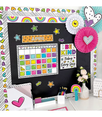 Carson Dellosa Kind Vibes 129 pc Set Wall Calendar, Monthly Headers, Birthdays, Holidays, Number Cover Ups, Motivational Poster, Star Cutouts, and More for Bulletin Board and Classroom Decor