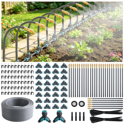200FT 1/4" Quick-Connect Drip Irrigation System Kit, Automatic Garden Watering System with 32 Pcs Adjustable Spray Nozzles for Garden, Greenhouse, Yard, Lawn