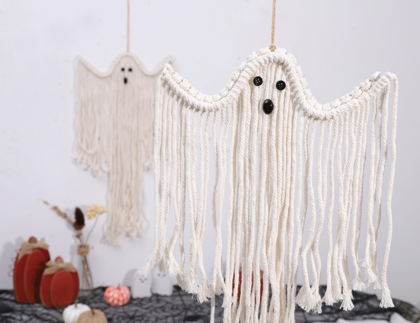 Halloween Macrame Ghost Wall Decor- Set of 2 Ghost Wall Hanging, Halloween Boho Ghost Decorations, Handmade Ghost Decor, Spooky Season Decor