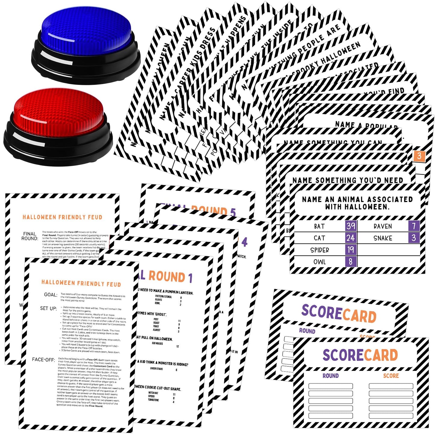 Humyoun Halloween Party Friendly Feud Game with 2 Answer Buzzers, Team Building Feud Cards for Holiday Game Night Fun Trivia Quiz for Groups Office Class