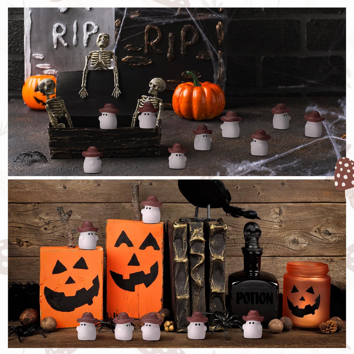 VioraWhite 50 Pcs Halloween Mini Cowboy Figurines Resin Tiny Miniature Cowboy Figures for Halloween Party Outdoor Home Garden Decoration