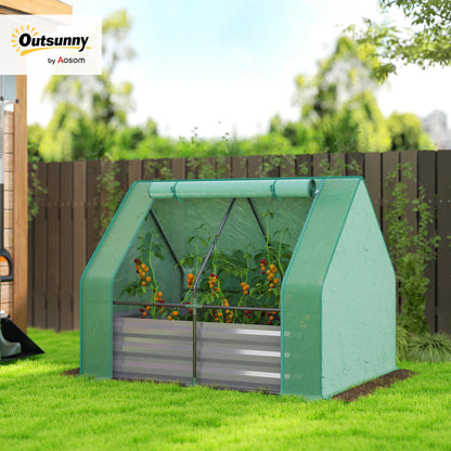 Outsunny 4 x 3ft Metal Planter Box with Mini Greenhouse, Galvanized Raised Garden Bed with Cover for Herbs and Vegetables, Small Greenhouse for Patio Garden Balcony, Green and Dark Gray