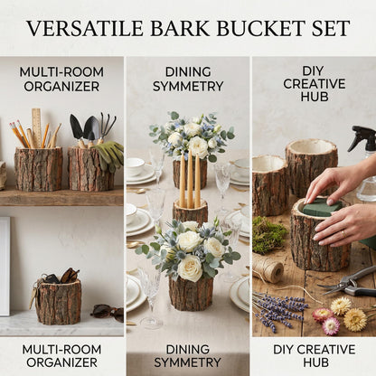 Housoutil Wooden Vase for Centerpieces, 6 Pack Wood Flower Vase Rustic Tree Stump Planter Pots, Wooden Bark Flower Bucket for Wedding, Farmhouse Christmas Table Decor, Round Bark Stump Pots