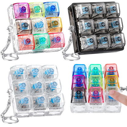 Halloscume 3 Pcs Keyboard Adult Fidget Clicker 9-in-1keyboard Fidget Keychain Cube Mechanical Key Button Clicker Stress Relief Gift for Office Home to Pass The Time (Transparent Colors)