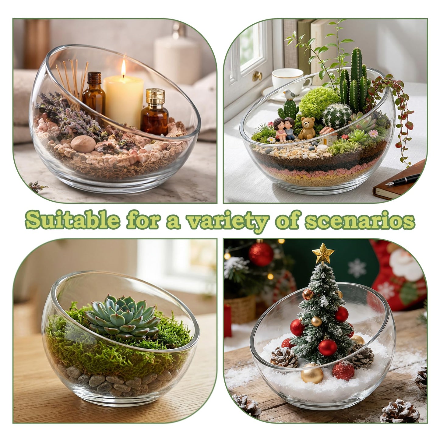 2Pack Slant Cut Bowl, Glass Terrarium, Glass Fish Bowl Vase, Flower Vase Centerpiece, Candy Dish, Fruit Jar (Big: Open 8.5" Height 6" x 3" ; Small: Open 5.75" Height 4" x 2")