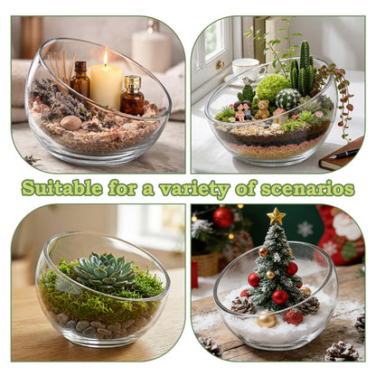 2Pack Slant Cut Bowl, Glass Terrarium, Glass Fish Bowl Vase, Flower Vase Centerpiece, Candy Dish, Fruit Jar (Big: Open 8.5" Height 6" x 3" ; Small: Open 5.75" Height 4" x 2")