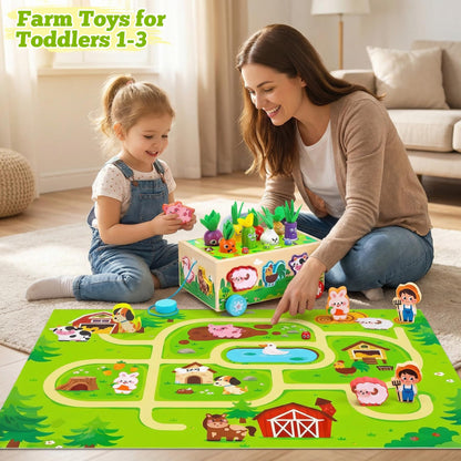 Montessori Toys for 1-3 Year Old Girls Boys|Birthday Gifts for 1 Year Old|Shape Sorting with Game Map|Wood Animal Farm Baby Toys for Baby 1+ 1-2 1st First Birthday Girl Easter Gifts