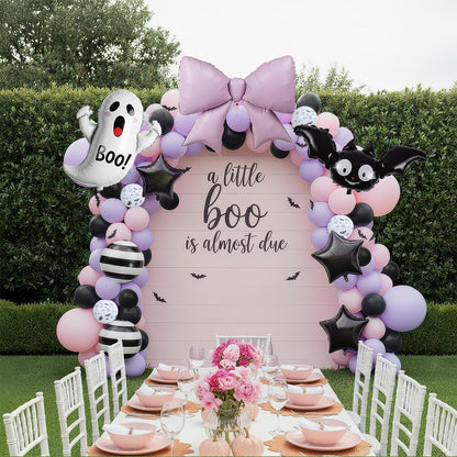Halloween Little Boo Balloon Arch Kit Pink Purple Balloons with Cute Ghost Balloons Little Boo star bow balloons for Baby Shower Birthday Party Halloween Party Decoration