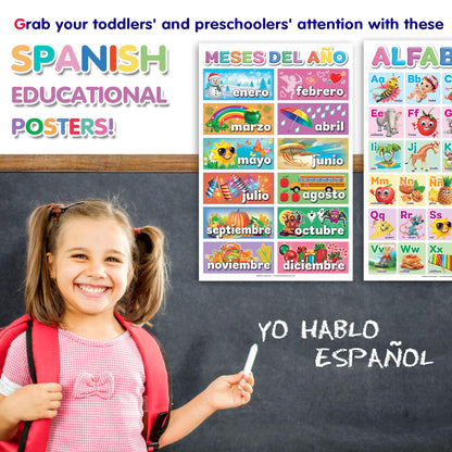 DeeDee's Workshop 16 Spanish Classroom Posters - Spanish Learning for Kids, Abecedario para Niños en Español, Days of the Week & Calendar