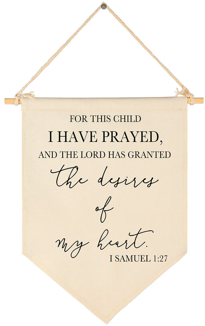 for This Child I Have Prayed- Canvas Hanging Pennant Flag Banner Wall Sign Decor Gifts for Nursery Baby Kids Girl Boy Teen Bedroom Playroom Decor- Birthday Christmas,Gift