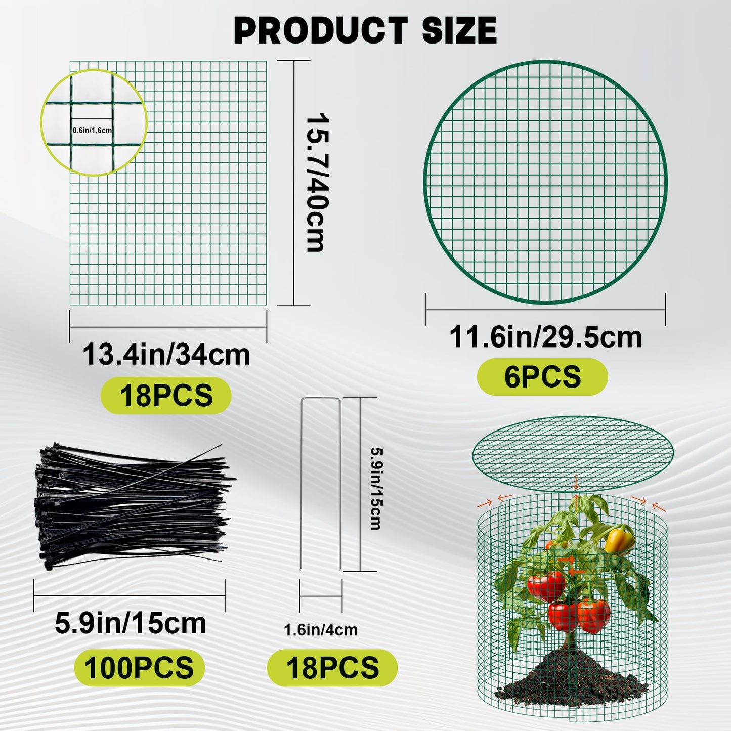succulentlovers 6 Packs 13"x 16" Wire Plant Protector from Animals, Plant Protector Cages with Detachable Covers & Zip Ties & Stakes, Chicken Wire Plant Covers for Flower and Vegetables Protection
